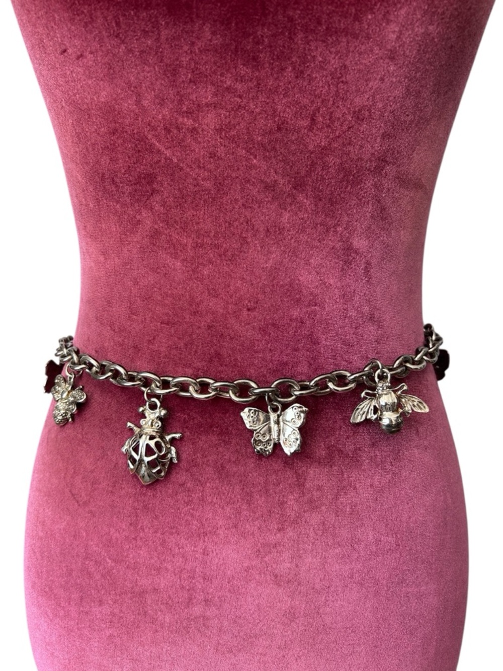 Motion East Silver Chain Statement Belt Butterfly Beetle Charms